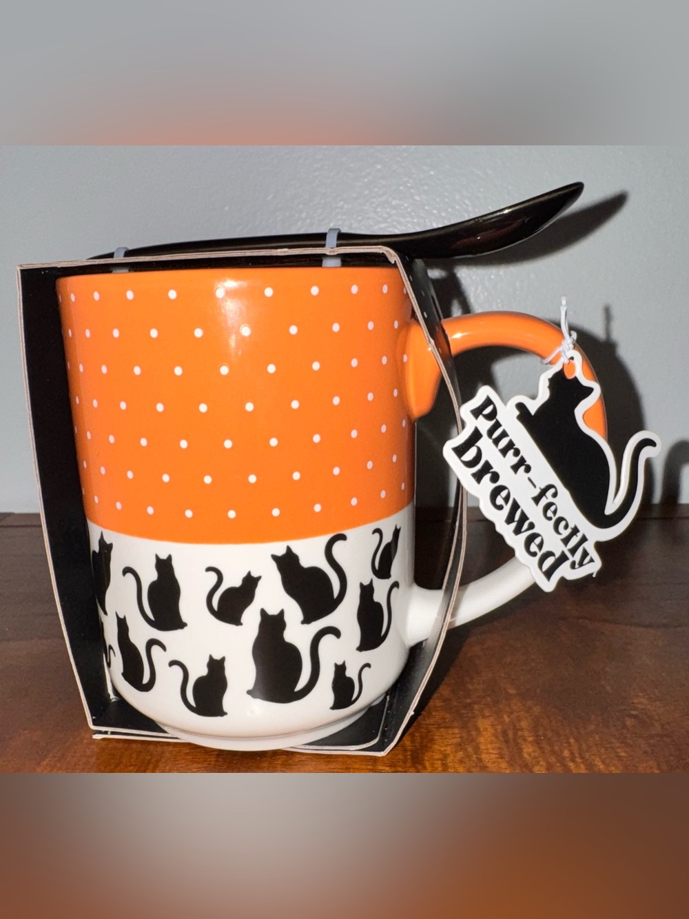 Cute 🥰 Halloween Coffee Mug Black Cats 🐈⬛ 🐈⬛ "Purr-fectly brewed" 🆕